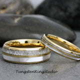 Matching Mother of Pearl Silver Gray Tungsten Carbide Ring Set 6mm 8mm (Copy)