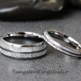 Matching Mother of Pearl Silver Gray Tungsten Carbide Ring Set 4mm 8mm