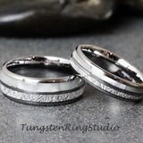 Matching Mother of Pearl Silver Gray Tungsten Carbide Ring Set 4mm 8mm