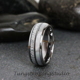 Matching Mother of Pearl Silver Gray Tungsten Carbide Ring Set 4mm 8mm
