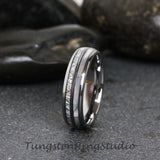 Matching Mother of Pearl Silver Gray Tungsten Carbide Ring Set 4mm 8mm