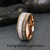 Gold Fire White Opal Rose Gold Gold Tungsten Ring Set