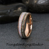 Gold Fire White Opal Rose Gold Gold Tungsten Ring Set