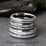 Matching Mother of Pearl Silver Gray Tungsten Carbide Ring Set 4mm 8mm