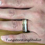 Gold Fire White Opal Yellow Gold Tungsten Ring Set