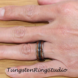 Blue Stone Nebula Koa Wood Silver Gray Tungsten Carbide Ring Set