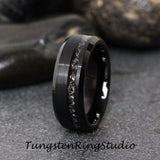 Black Meteorite Ring Bevel Tungsten Carbide Wedding Band set