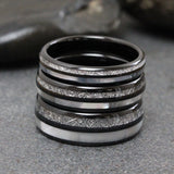 Matchin Mother of Pearl Black Tungsten Carbide Ring Set 6mm 8mm