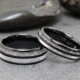 Matchin Mother of Pearl Black Tungsten Carbide Ring Set 6mm 8mm