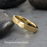 Yellow Gold Hammer Tungsten Carbide Ring  2,4,6 mm