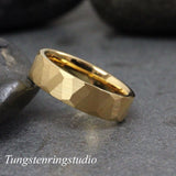 Yellow Gold Hammer Tungsten Carbide Ring  2,4,6 mm