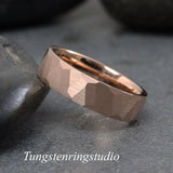 Rose Gold Hammer Tungsten Carbide Ring  2,4,6 mm