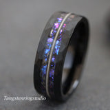 Nebula Blue Sandstone Guitar String Hammered Tungsten Ring