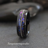 Nebula Blue Sandstone Guitar String Hammered Tungsten Ring 8mm