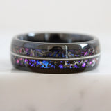 Nebula Blue Sandstone Guitar String Hammered Tungsten Ring 8mm
