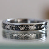 Silver Leaf Meteorite Polished Hammered Tungsten Carbide Ring