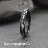 Silver Leaf Meteorite Black Tungsten Carbide Ring 4mm