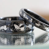 Silver Leaf Meteorite Black Tungsten Carbide Ring 4mm