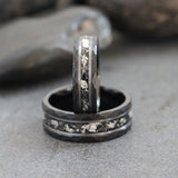 Silver Leaf Meteorite BLack Tungsten Ring 4mm 6mm 8mm