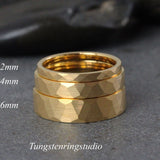 Yellow Gold Hammer Tungsten Carbide Ring  2,4,6 mm