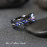 Nebula Blue Sandstone Guitar String Hammered Tungsten Ring