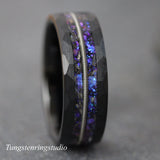 Nebula Blue Sandstone Guitar String Hammered Tungsten Ring