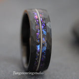 Nebula Blue Sandstone Guitar String Hammered Tungsten Ring