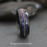 Nebula Blue Sandstone Guitar String Hammered Tungsten Ring 8mm