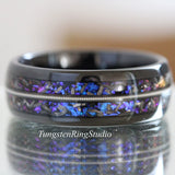 Nebula Blue Sandstone Guitar String Hammered Tungsten Ring 8mm
