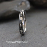 Silver Leaf Meteorite Polished Hammered Tungsten Carbide Ring