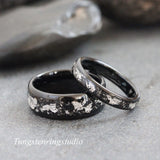 Silver Leaf Meteorite Black Tungsten Carbide Ring 4mm