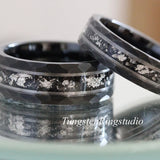 Silver Leaf Meteorite BLack Tungsten Ring 4mm 6mm 8mm