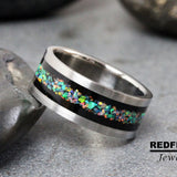 Black Opal Titanium Silver Gray Tungsten Carbide Ring- Custom Order