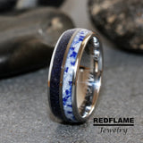 Cobalt Sea Glass Silver Gray Tungsten Carbide Ring- Custom Order