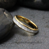Diamond Dust Ring Yellow Gold Polish Tungsten Carbide Ring
