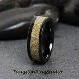 Matching 24K Gold Leaf Meteorite Black Tungsten Carbide Ring Set 4mm 8mm
