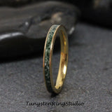 Moss Agate Ring Solid 14K Gold 2.8mm Tungsten Ring
