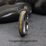 24K Gold Leaf Meteorite Silver Gray Tungsten Carbide Ring Set 6mm 8mm