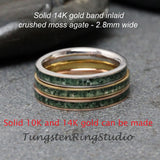 Moss Agate Ring Solid 14K Gold 2.8mm Tungsten Ring