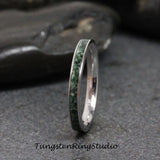 Moss Agate Ring Solid 14K Gold 2.8mm Tungsten Ring