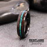 Sequoia California Redwood blue Opal peacock Black Tungsten Carbide Ring- Custom Order (Copy)