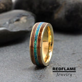 Solid 10K Gold Ring Whiskey Barrel Peacock Blue Opal Gold Tungsten Carbide Rings - Custom Order