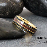 Red Garnet Meteorite Yellow Glod Tungsten Carbide Rings - Custom Order