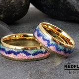Mountain shape opal Yellow Gold Tungsten Carbide Rings - Custom Order