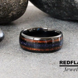 Koa wood Blue Sandstone Nebula Black Tungsten Carbide Rings - Custom Order