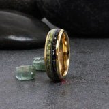 Green Tourmaline Guitar String Meteorite Yellow Glod Tungsten Carbide Rings - Custom Order