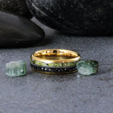 Green Tourmaline Guitar String Meteorite Yellow Glod Tungsten Carbide Rings - Custom Order
