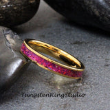 Royal Purple Opal Yellow Gold Tungsten Carbide Ring 4 mm