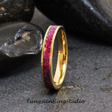 Royal Purple Opal Yellow Gold Tungsten Carbide Ring 4 mm