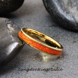 Fire Opal Yellow Gold Tungsten Carbide Ring 4 mm